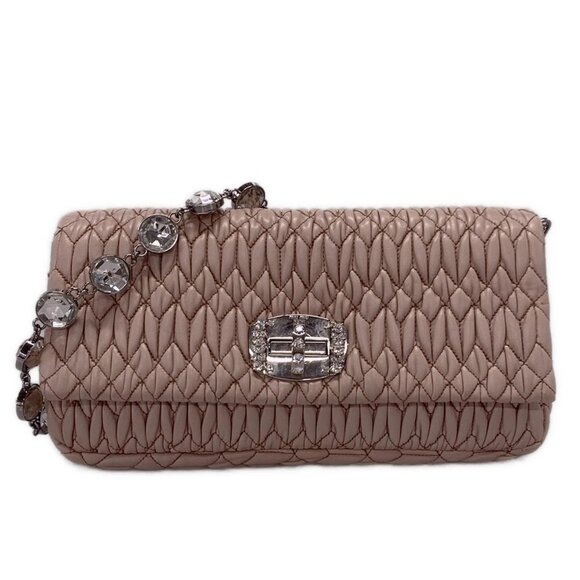Miu Miu Handbags - miumiu Miu Crystal/Matelasse Cameo (pink) Leather Shoulder Bag 595-051525